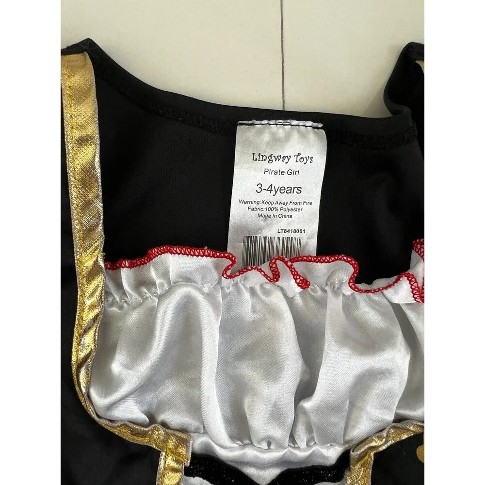 Girls Pirate Costume Buccaneer Princess Dress Halloween Cosplay Dress up 3-4Y